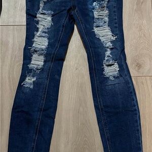 Wax Jean Dark Blue Distressed Skinny Jeans